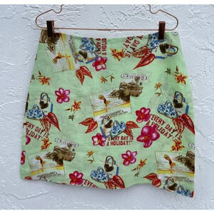 DANDY by RANDI M Womens Tropical Floral Holiday Linen Mini Skirt Green Sz 10